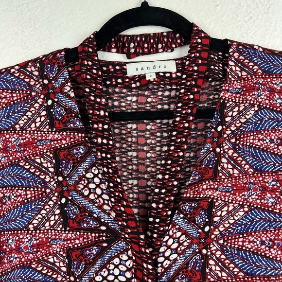 SANDRO PARIS Ikat Romper with Halter Detail, Black Red, Sandro Size 2, US Medium - Picture 5 of 13